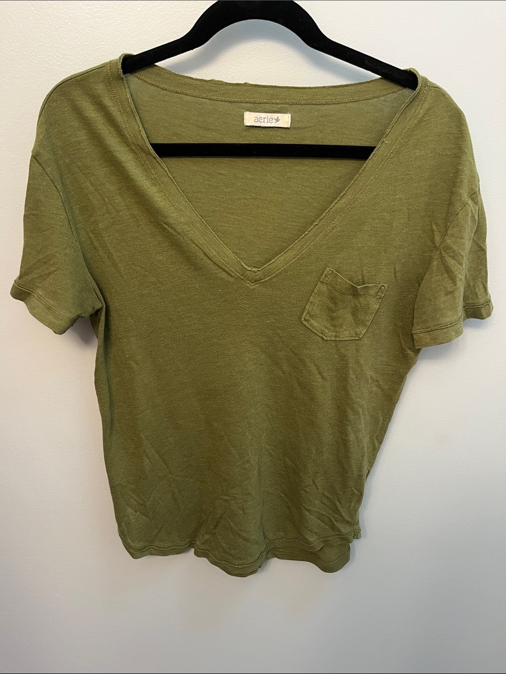 aerie Olive V-Neck Pocket Tee